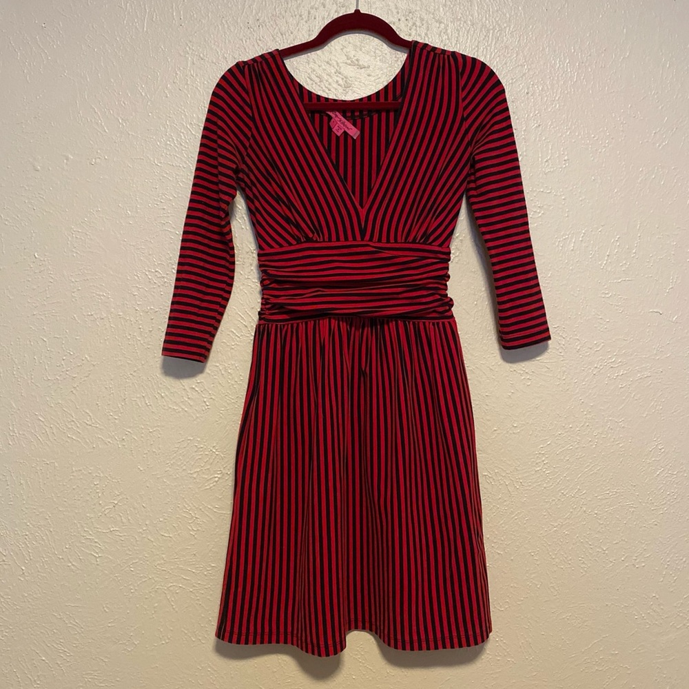 Vintage Betsey Johnson Red and Black Stripe Dress with Pockets sz S
